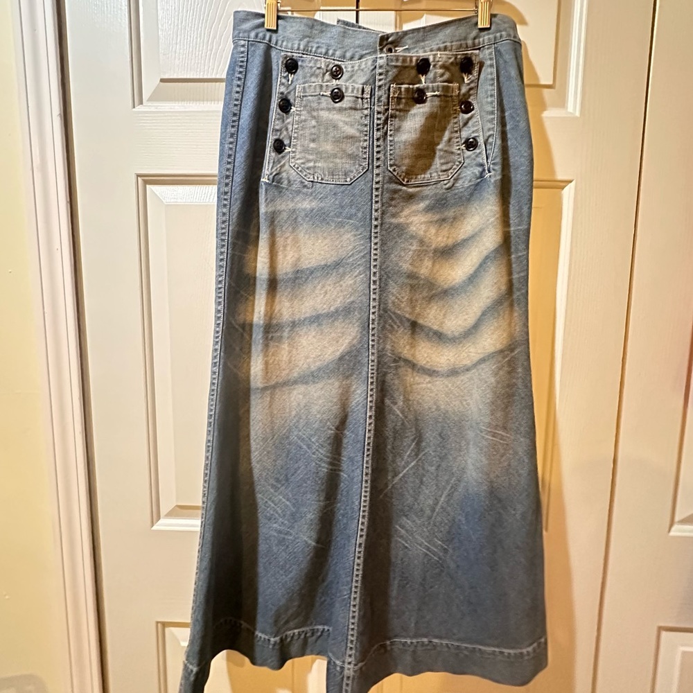 Rare Ralph Lauren Sailor Style Buttons Lace Up Tie Denim Cotton Skirt Size 12 - Picture 2 of 14
